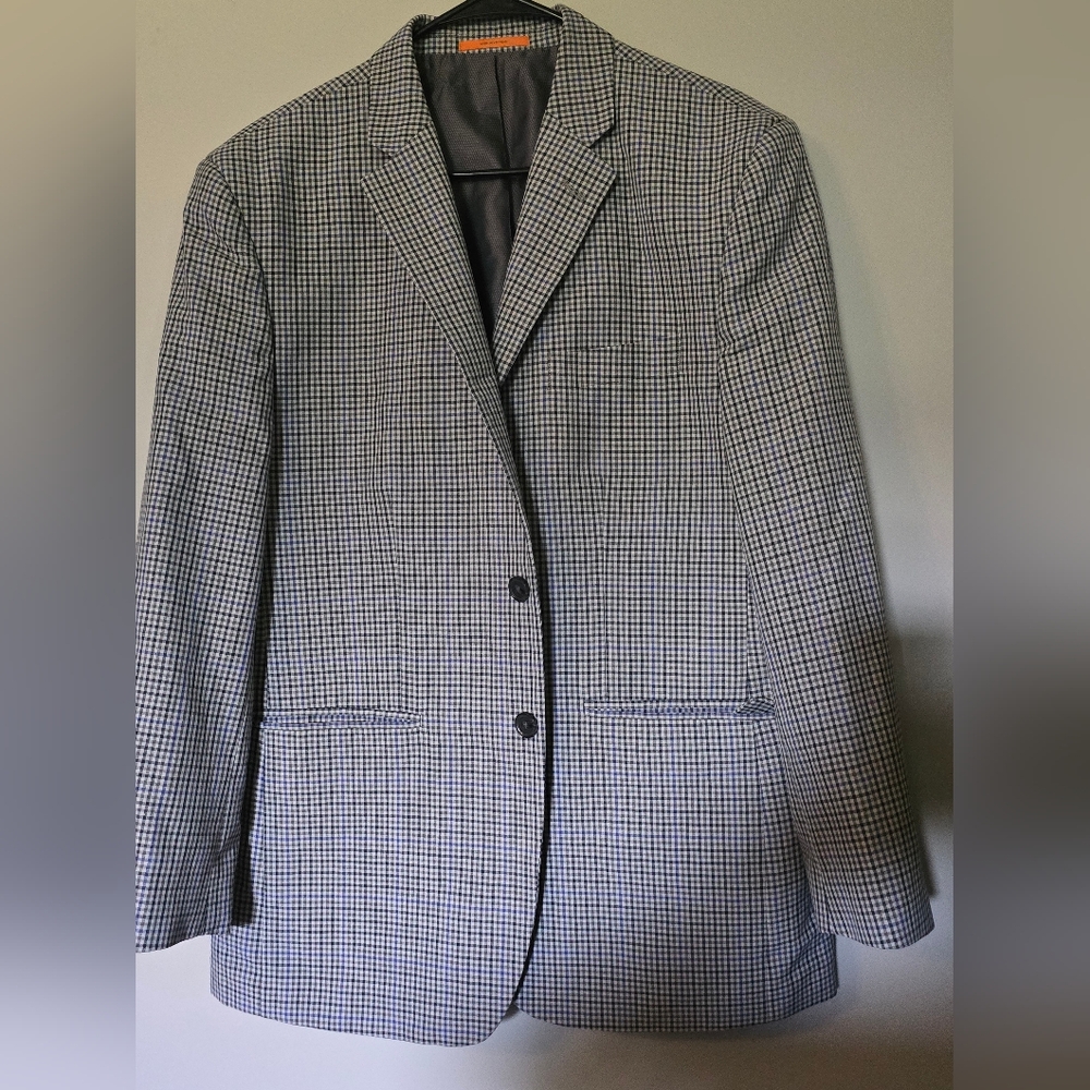 Savane Classic Gray Checkered Men's Blazer, Size 42 Short